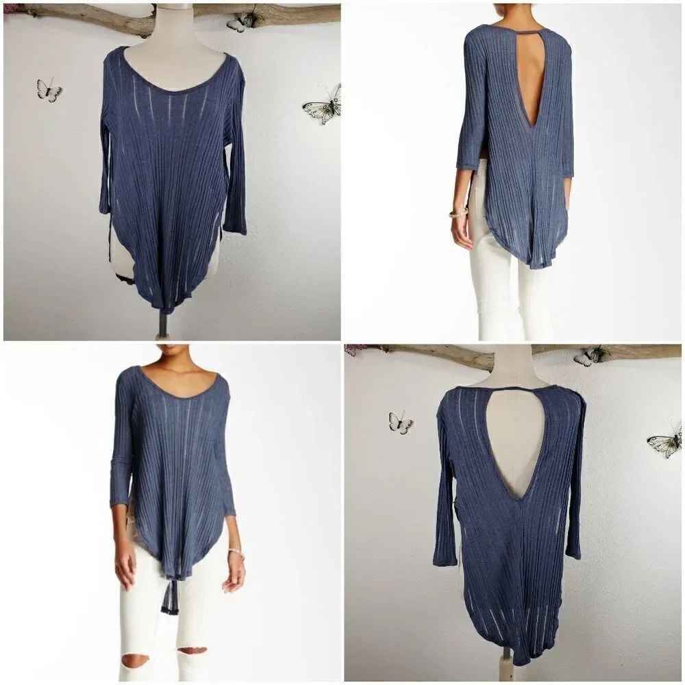 Free people Astoria split ribbed tee denim